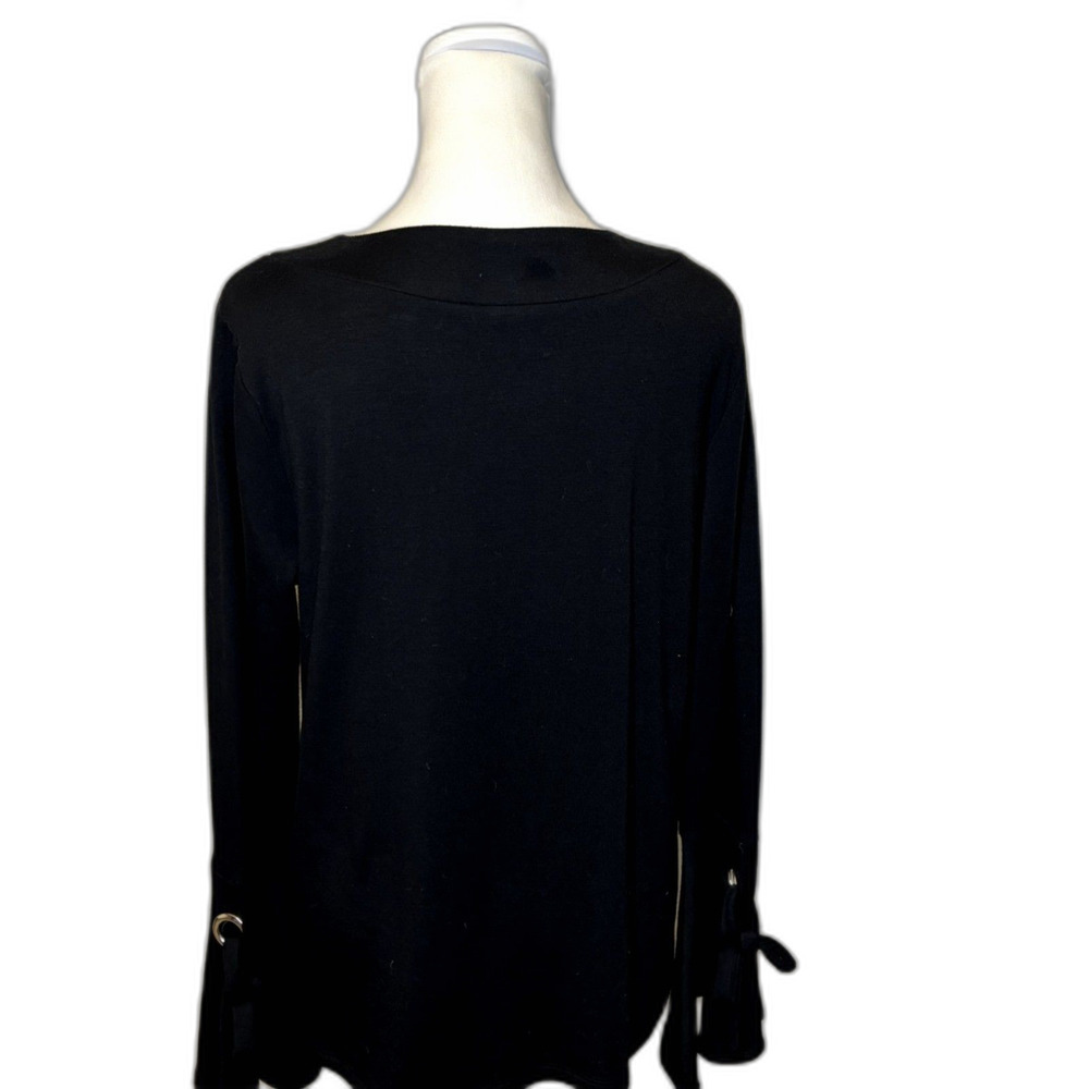 INC International Concepts Lace-Up Grommet Bell Sleeve Top Black Womens - Picture 4 of 8